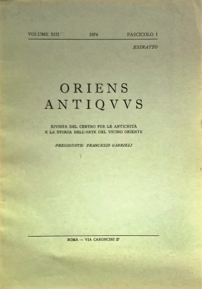 1974 - Oriens Antiquus, Rivista del centro per le antichità e la storia dell’arte del vicino Oriente vol.XIII, fascicolo 1 - Una tomba dimenticata di Assiut